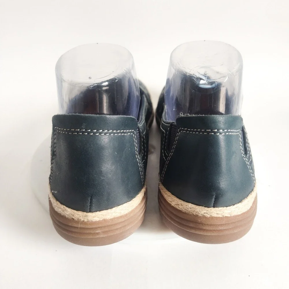 Clarks Comfort Flats Size 8 M Navy Perforated Leather Espadrille Slip On Comfort